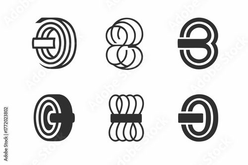 Coiled Cord Logo Variations. Coiled cord organizer. Set Logo of Coiled cord organizer: Velcro tie around loops. harmonious logo variations of the