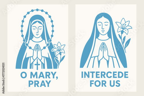 Marian Intercession Banners. Marian Intercession. Two vertical A6 banners with safe margins, centered composition, no elements touching edges, flat vector