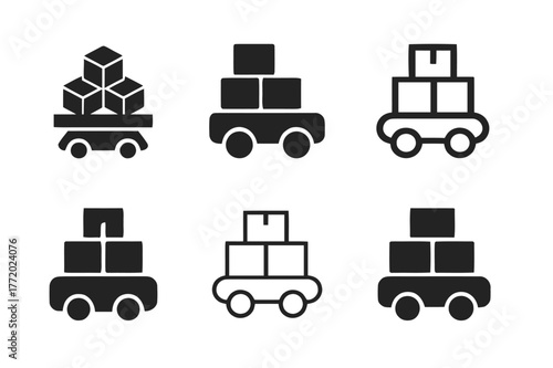 Industrial Logo Variations. Material handling at industrial sites. Set Logo of Material handling at industrial sites: Automated guided vehicle (AGV). Icon set.