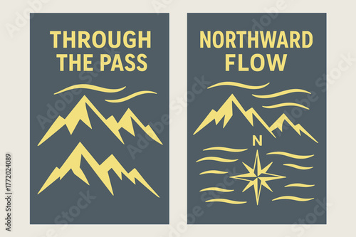 Northern Passage Banners. Northern Passage. Two vertical A6 banners with safe margins, centered composition, no elements touching edges, modern, slate and