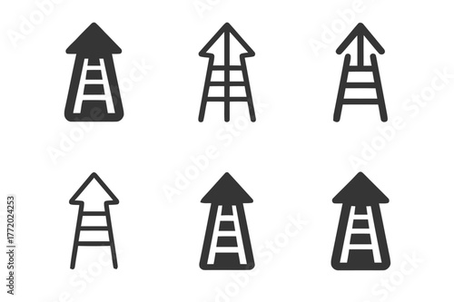 Career Growth Logos. Career development. Set Logo of Career development: ladder merging into arrow. harmonious logo variations of the same emblematic concept,