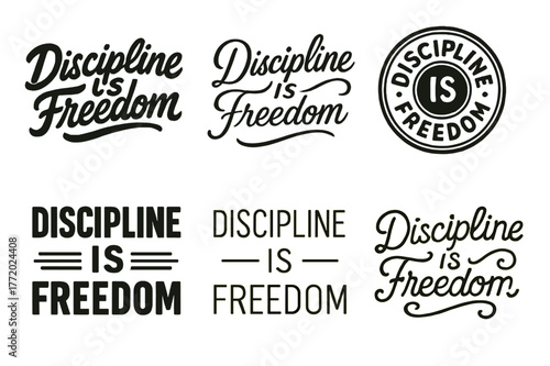 Harmonious Lettering Grid. Discipline is Freedom. Set lettering. harmonious lettering variations of the same emblematic concept, each with different artistic