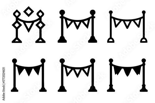 Festive Bunting Logos. bunting decorations. Set Logo of bunting decorations: Festive bunting across poles. Icon set. harmonious logo variations of the same