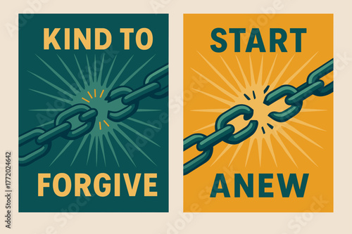 Forgiveness Banners. Forgiveness. Two vertical A6 banners with safe margins, centered composition, no elements touching edges, modern, teal and marigold,
