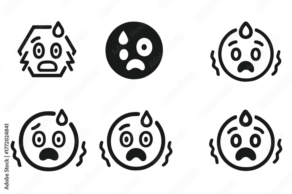 Obraz premium Panic Face Logos. Panic face. Set Logo of Panic face: sweat drop and jitter lines. harmonious logo variations of the same emblematic concept, each with