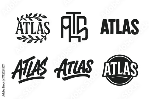 Atlas Sigil Variations. Atlas Sigil. Set lettering. harmonious lettering variations of the same emblematic concept, each with different artistic interpretation