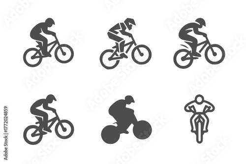 BMX Logo Variations. BMX riding. Set Logo of BMX riding: biker performing jump trick. harmonious logo variations of the same emblematic concept, each with