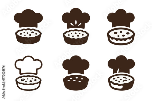 French Cuisine Logos. French cuisine. Set Logo of French cuisine: chef hat with quiche outline. harmonious logo variations of the same emblematic concept, each