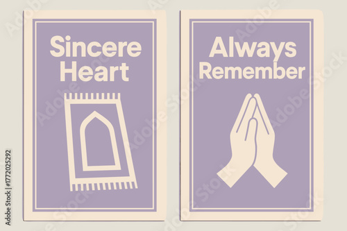 Sincere Devotion Banners. Devotion. Two vertical A6 banners with safe margins, centered composition, no elements touching edges, bauhaus, lavender and cream,