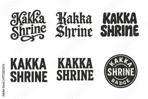 Emblematic Font Variations. Kakka Shrine. Set lettering. harmonious lettering variations of the same emblematic concept, each with different artistic