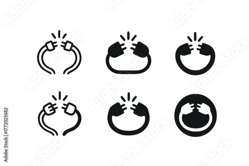 Severed Cable Logos. broken communication lines. Set Logo of broken communication lines: Severed telephone cable. Icon set. harmonious logo variations of the