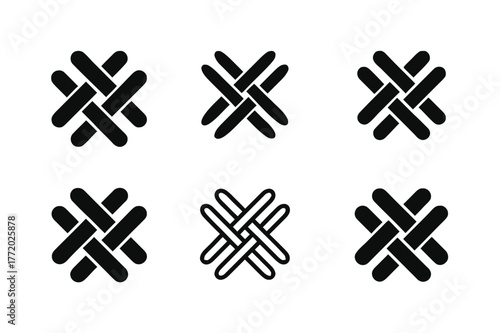 Fabric Logo Variations. Fabric stitching. Set Logo of Fabric stitching: cross-thread pattern close-up. harmonious logo variations of the same emblematic