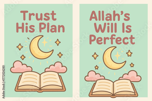 Perfect Plan Banners. Perfect Plan. Two vertical A6 banners with safe margins, centered composition, no elements touching edges, cartoon, pastel mint and pink,