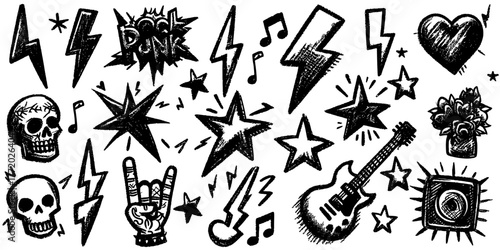 Skull Signal: A Punk Rock Manifesto, This graphic set blends musical energy with rebellion and attitude, perfect for edgy design themes