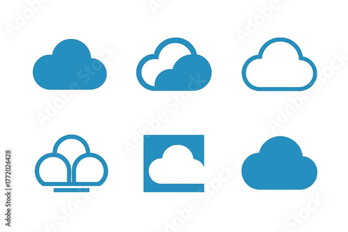 Cloud Logo Variations. Clear Sky. Set Logo of Clear Sky: Cloud. harmonious logo variations of the same emblematic concept, each with different artistic