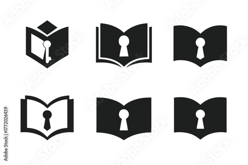 Education Access Logos. Education access. Set Logo of Education access: open book unlocking keyhole. harmonious logo variations of the same emblematic concept,