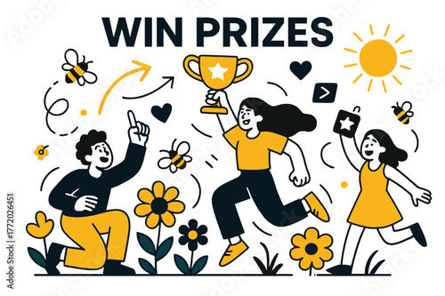 Vibrant Nature Harmony. WIN PRIZES. Blooming flowers, buzzing bees, sunny skies, warmth and happiness in everyday life, vibrant and full of energy. Modern flat