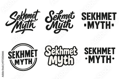 Sekhmet Lettering Variations. Sekhmet Myth. Set lettering. harmonious lettering variations of the same emblematic concept, each with different artistic