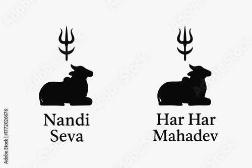 Nandi Devotion Banners. Nandi Devotion. Two vertical A6 banners with safe margins, centered composition, no elements touching edges, minimal, black and white,