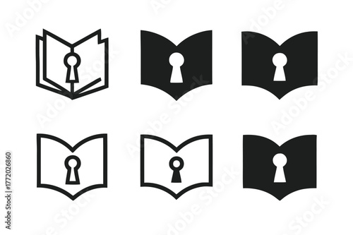 Education Access Logos. Education access. Set Logo of Education access: open book unlocking keyhole. harmonious logo variations of the same emblematic concept,
