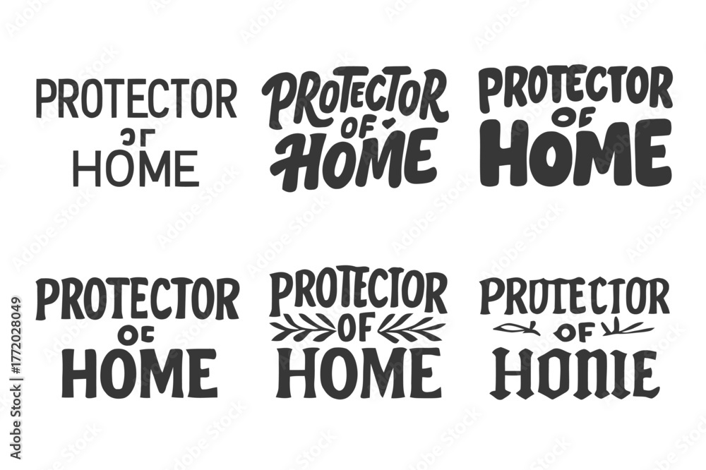Obraz premium Emblematic Lettering Variations. Protector of Home. Set lettering. harmonious lettering variations of the same emblematic concept (Modern minimal monoline