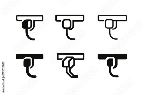 Cable Management Logos. Cable management. Set Logo of Cable management: cord clipped along desk edge. harmonious logo variations of the same emblematic