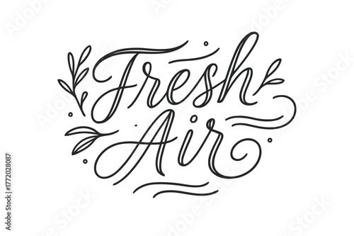 Fresh Air Script. Fresh Air ? brush script hand-lettering with fluid semi-cursive strokes, elegant thin connectors, fast brush accents; composition: centered;