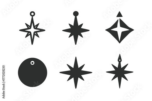 North Pole Logos. Pole. Set Logo of Pole: North Pole compass star. Icon set. harmonious logo variations of the same emblematic concept, each with different
