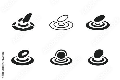 Lakeside Logo Variations. Lakeside. Set Logo of Lakeside: Stone skipping ripples. Icon set. harmonious logo variations of the same emblematic concept, each