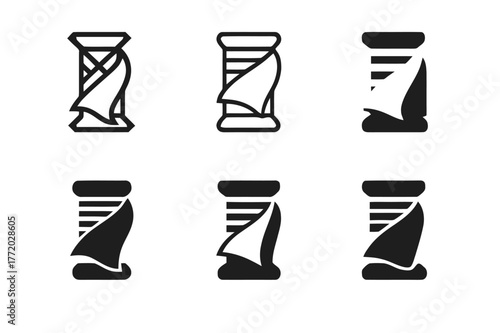 Fabric Craftsmanship Logos. Fabric craftsmanship. Set Logo of Fabric craftsmanship: thread spool with cloth fold. harmonious logo variations of the same