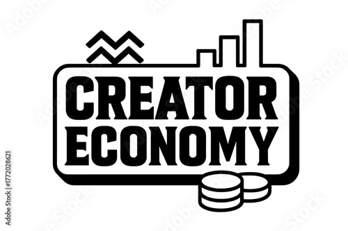 Creator Economy Design. Creator Economy ? bold block geometric lettering; thick uppercase with geometric serifs, heavy outer outline, strong cast shadow;