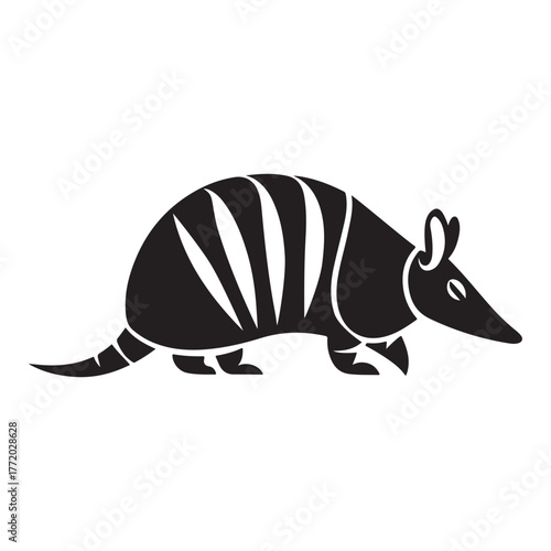 Armadillo silhouette illustration on white background. Simple wildlife animal design perfect for logo, tattoo, nature theme, or educational graphic art concept.
