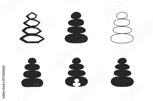 Balance Icon Variations. balance. Set Logo of balance: Stacked stones cairn. Icon set. harmonious logo variations of the same emblematic concept, each with