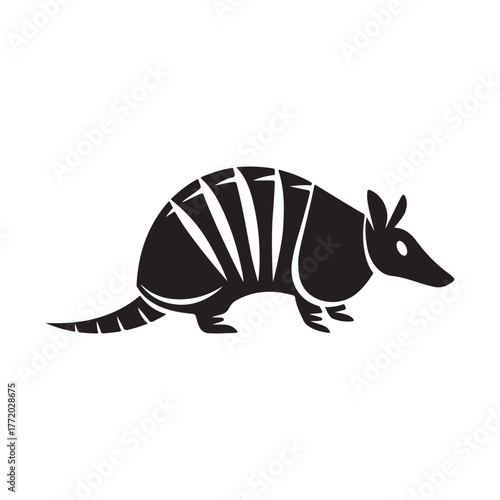 Armadillo silhouette illustration on white background. Simple wildlife animal design perfect for logo, tattoo, nature theme, or educational graphic art concept.