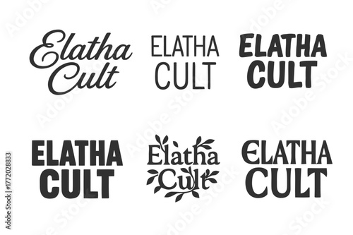 Diverse Lettering Harmonies. Elatha Cult. Set lettering. harmonious lettering variations of the same emblematic concept, each with different artistic