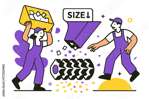 Factory Recycling Process. Recycling system in factory ? Shredding station. Blades rotate in clean geometric teeth; plastic flakes burst into tidy confetti.