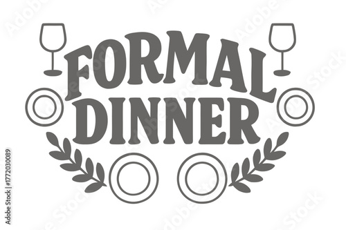 Decorative Dinner Letters. Formal Dinner ? playful decorative display lettering; patterned letters (stripes/dots), softly arched word-shape; framed by mini