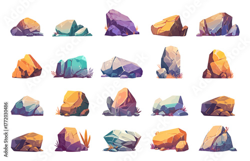 Set of various cartoon stones, vector illustration