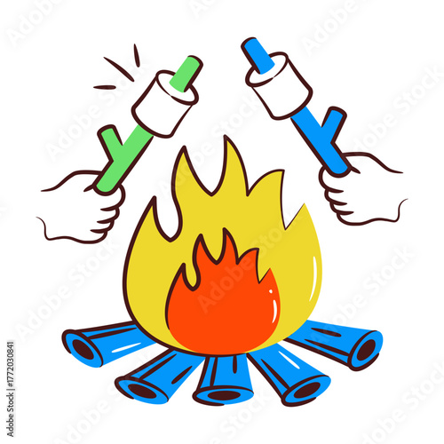 Conceptual doodle design icon of roasting marshmallows