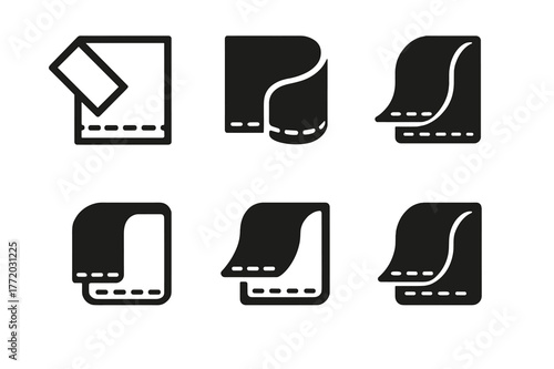 Textile Edge Logos. Textile edge. Set Logo of Textile edge: folded hem with visible thread. harmonious logo variations of the same emblematic concept, each