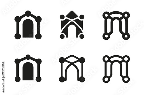 Networking Logo Variations. Professional networking. Set Logo of Professional networking: interlinked nodes forming doorway. harmonious logo variations of the