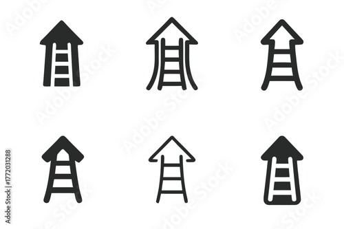 Career Path Logos. Career development. Set Logo of Career development: ladder merging into arrow. harmonious logo variations of the same emblematic concept,