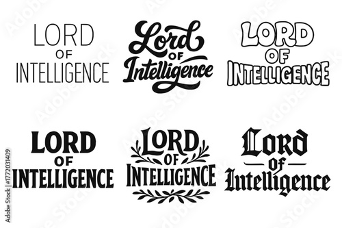 Creative Lettering Variations. Lord of Intelligence. Set lettering. harmonious lettering variations of the same emblematic concept (Modern minimal monoline