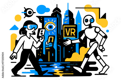 Neon Cyberpunk Cityscape. cyberpunk city. Neon lights reflecting off wet pavement, futuristic skyscrapers towering above, a sense of high-tech mystery.