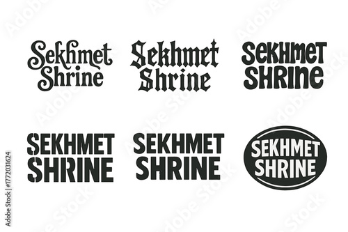Harmonious Lettering Variations. Sekhmet Shrine. Set lettering. harmonious lettering variations of the same emblematic concept, each with different artistic