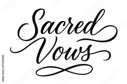 Sacred Vows Calligraphy. . Sacred Vows ? Script Hand-Lettering: fluid brush script with thin connectors, broad downstrokes and soft slant; long swashes