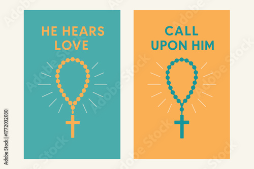 Prayerful Serenity Banners. Answered Prayer. Two vertical A6 banners with safe margins, centered composition, no elements touching edges, minimal, turquoise