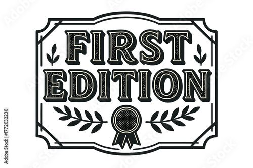 Decorative Display Lettering. First Edition ? Decorative Display Lettering; playful patterned glyphs (fine dots/stripes) and a slight arch; framed badge with