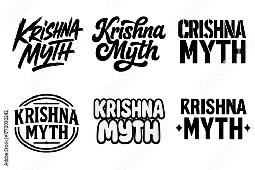 Krishna Lettering Variations. Krishna Myth. Set lettering. harmonious lettering variations of the same emblematic concept, each with different artistic