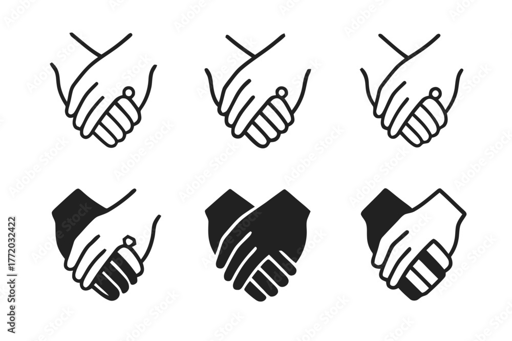 Obraz premium Engagement Icon Variations. Celebrating love through engagement parties. Set Logo of Celebrating love through engagement parties: Intertwined hands with ring.